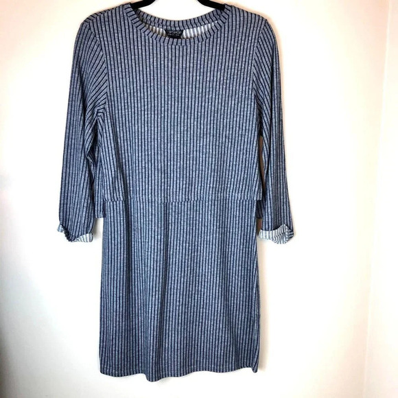 TOPSHOP | Blue Striped Overlay Open Back Dress - Picture 1 of 6